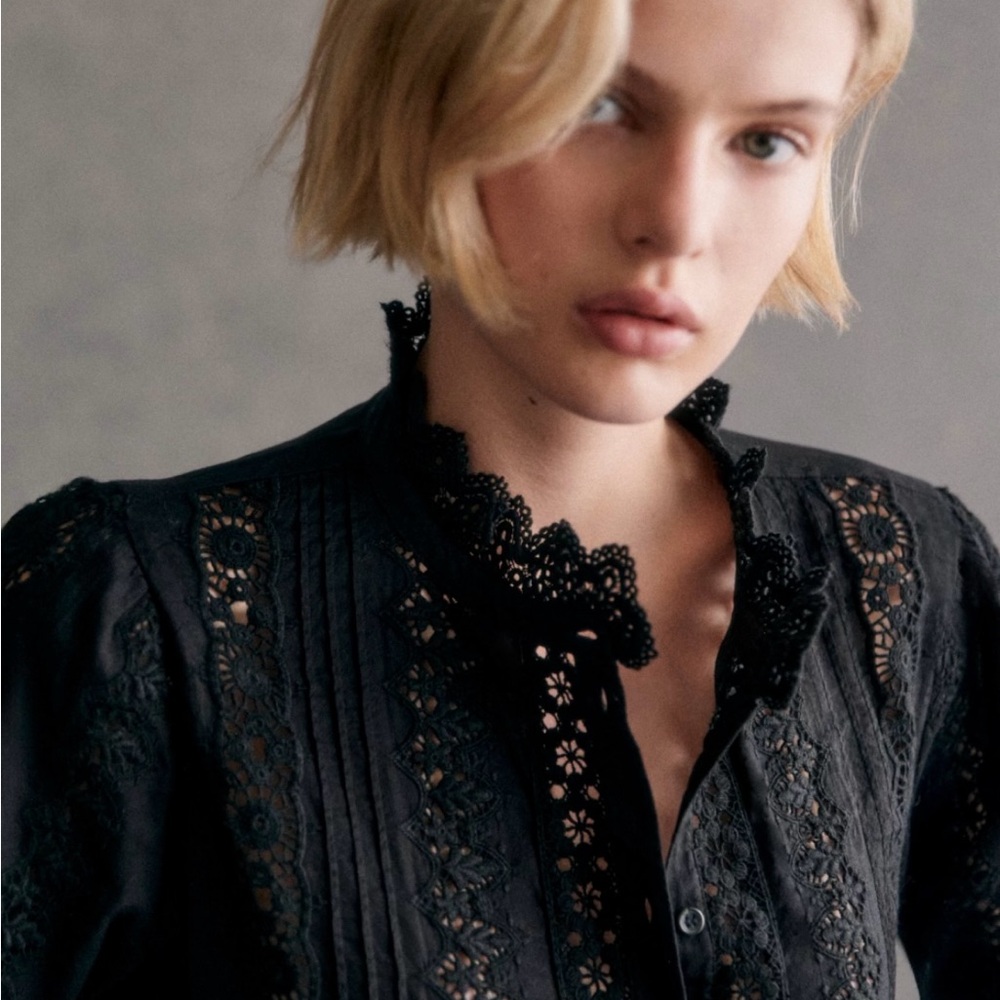 Sezane Rym cotton lace blouse - black 10/42